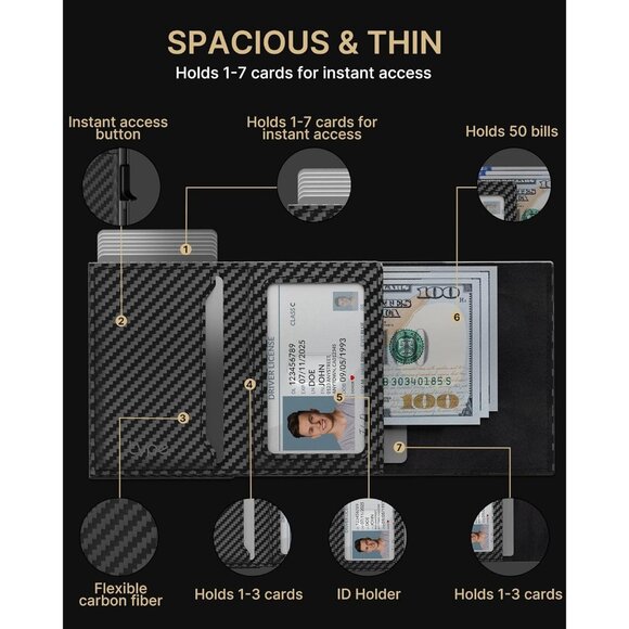 Mens Wallet Card Holder: Pop Up Aluminum Case, Genuine Leather, Smart, RFID - Picture 6 of 12